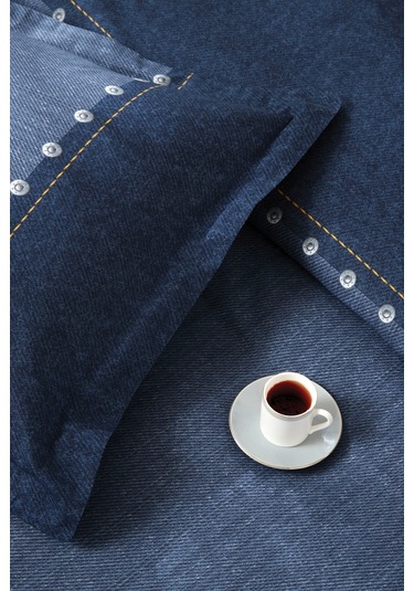 Oregon Çift Kişilik Lastikli Çarşaf Denim Nevresim Takımı Lacivert