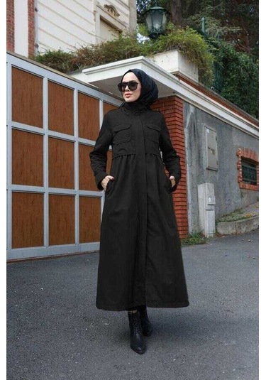 Neways 6302-inter Büzgülü Trençkot Siyah Siyah