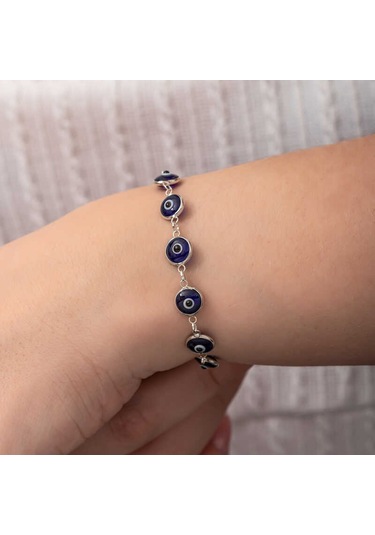 Gümüş Yuvarlak Nazar Kadın Bileklik Gümüş