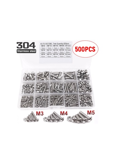 Shineyee 304 Çelik M3-m4-m5 Yuvarlak Başlı İç Bücük Vida Ve Somun Seti, 500 Adet, Düzenleyici Kutuda