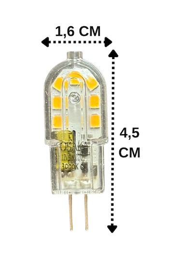 5 Adet Osaka 12volt 3w Sarı Işık 3000k G4 Duylu Led Kapsül Ampul