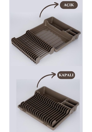 Flosoft Katlanır Bulaşıklık, Kaşıklık Bölmeli Tabaklık Kurutmalık Kahverengi