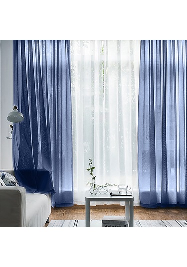 Monyee Kesikli Perde 140x260 Cm Lacivert 2 Adet - Işık Filtreleyici, Hafif Dokuma, Modern Ev Dekoru Diğer