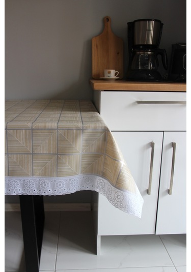 120x150 Zemin Kaydırmaz Silinebilir Muşamba Masa Örtüsü Kahvekaremetalik