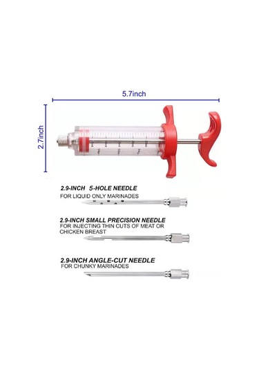 Fosenze Kahve Renkli Plastik Marinasyon Şırıngısı, 3 İğne Ve Fırça Seti - Etlere Lezzet Enjeksiyonu, 59ml Kapasite Çok Renkli