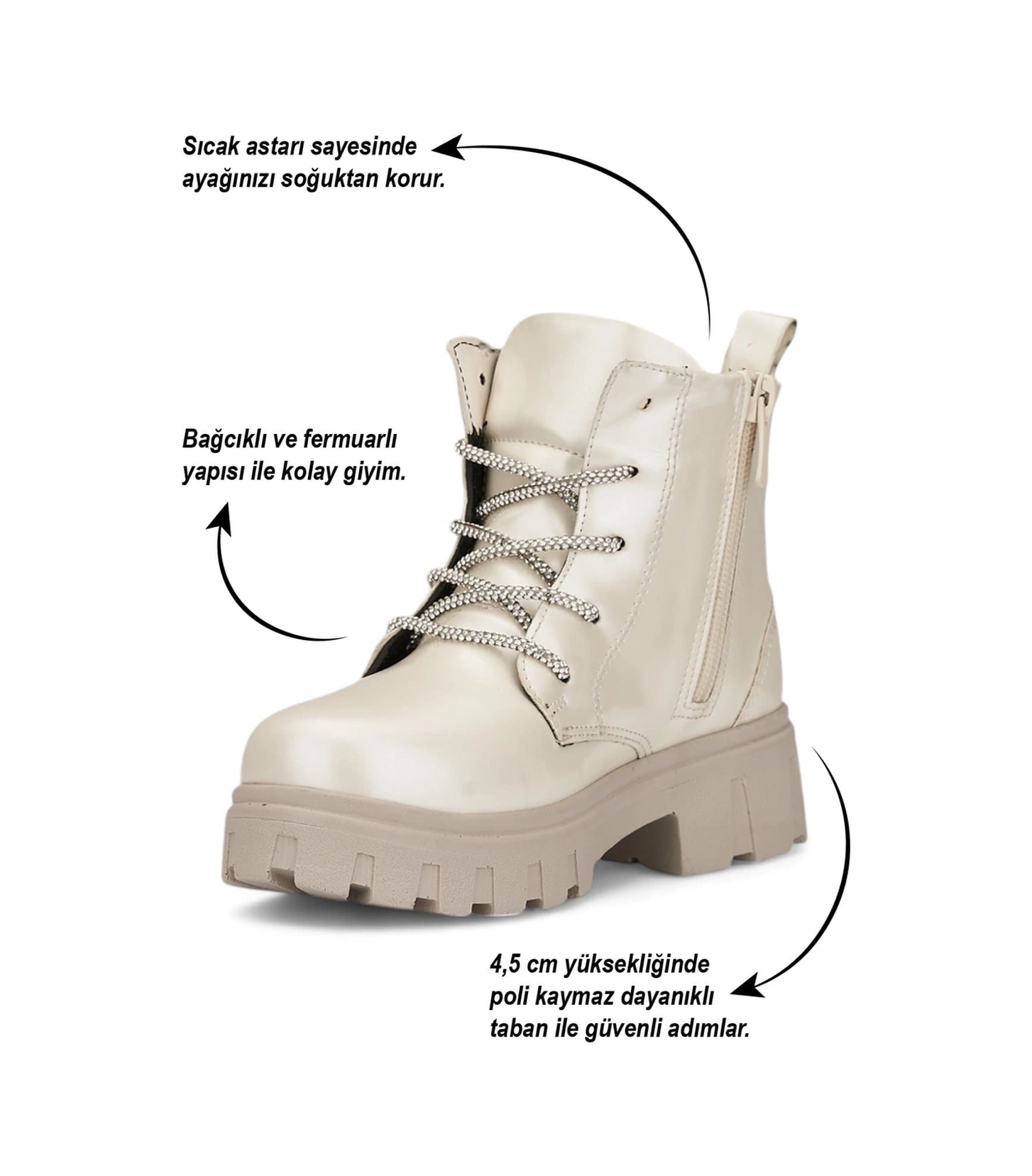 Günlük Çocuk Bot Rugan Çiçekli Taşlı Bağcıklı Fermuarlı Rugan Kalın Tıtrıklı Taban Bootie 600 Bej Rugan Günlük Çocuk Bot Rugan Çiçekli Taşlı Bağcıklı Fermuarlı Rugan Kalın Tıtrıklı Taban Bootie 600 Bej Rugan