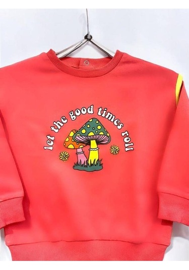 Zekids Kız Bebek Good Times Yazılı Mantar Baskılı Sweat-14459 Pembe
