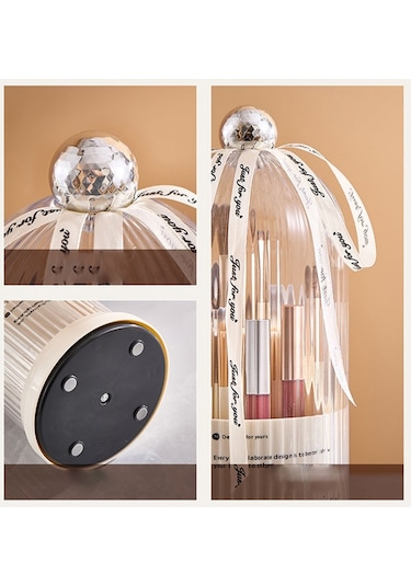 Cbtx Makyaj Fırçası Saklama Kovası Dönebilen Tuvalet Masası Kozmetik Saklama Rafı Kapaklı - Siyah