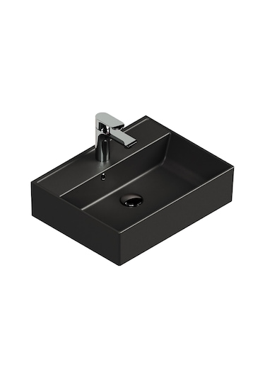 Aqua Bagno Plan Tezgah Üstü Kare Çanak Lavabo 50 x 38 CM Mat Siyah Beyaz