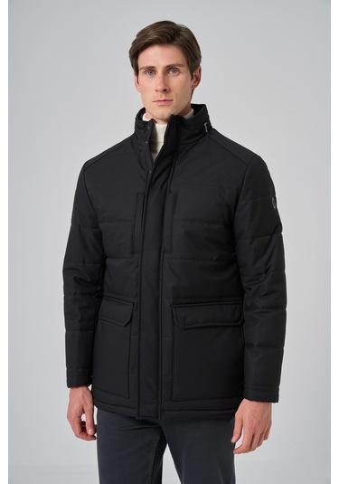 Morven Erkek Siyah Polyester Çıtçıtlı Kapüşonlu Mont 25ks024007001 Siyah Siyah