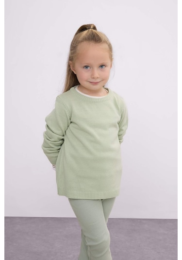 Defacto Kız Bebek Mint Bisiklet Yaka Basic Düz Triko Kazak X8187A224AUGN1123 Yeşil
