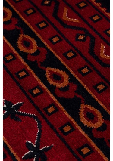 Herat Her 01 Navy Afgan Desenli Viskon Sık Dokuma Kaymaz Tabanlı İnce Makine Halısı