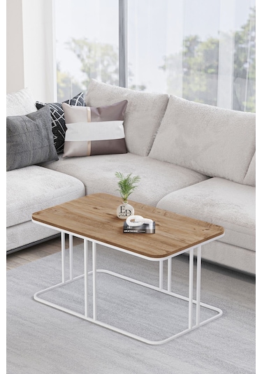 Lyon Orta Sehpa Beyaz Metal - Atlantik Çam Tabla