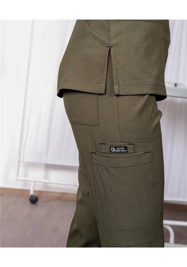 Likralı Cerrahi Forma Unisex Hemşire Doktor Sağlıkçı Forması Scrubs Üniforma Haki