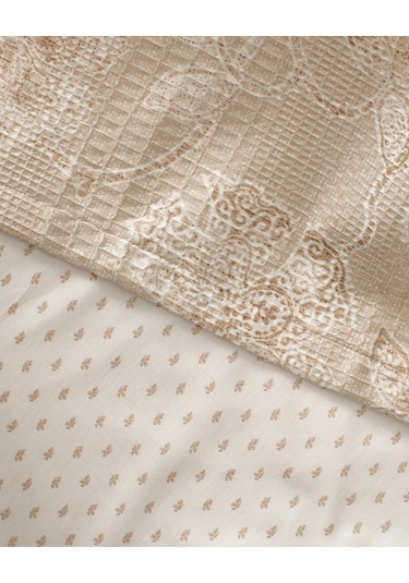 Berne Tek Kişilik Pamuklu Ecocell Baskılı Pike Takımı - Bej Ekru