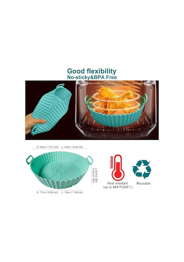 Gri 22/24 Cm Yuvarlak Silikon Hava Fritöz Pişirme Sepeti Astarı Airfryers  20 Cm