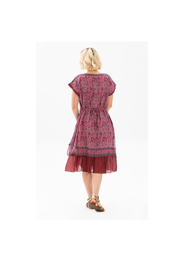 Kısa Kol Vual Defne Midi Boy Elbise Fuşya 6101