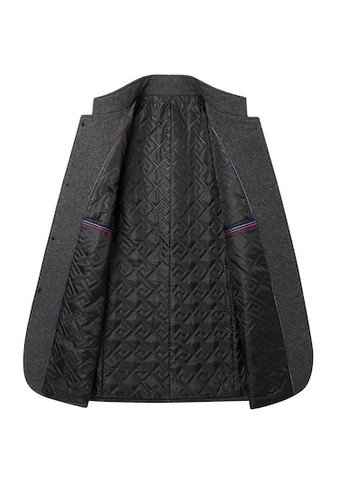 Takım Elbise Üstü Dik Yaka Şık Ve Moda Kışlık Erkek Yün Ceket Gri