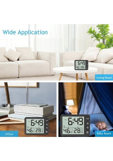 Fastbuy Ev Ve Ofis İçin Dijital Sıcaklık-nem Monitörü, Büyük Ekranlı Alarm Saat, Geri Sayım, Lcd Görüntüleme, Pil Dahil Değil