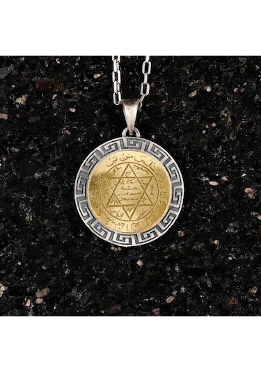 Gümüş Süleyman Mührü Kolye, 925 Ayar Gümüş Erkek Kolye, Yahudi Kolyesi Gümüş