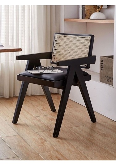 Luna Pergel Hazeranlı Model Hasırlı Natural Ahşap Sandalye Siyah - Siyah