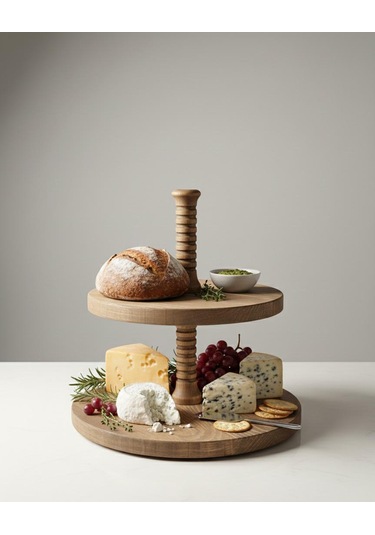 2 Katlı Ahşap Kek Kurabiye Sunumluk ,2 Katlı Doğal Ahşap Stant 28x28