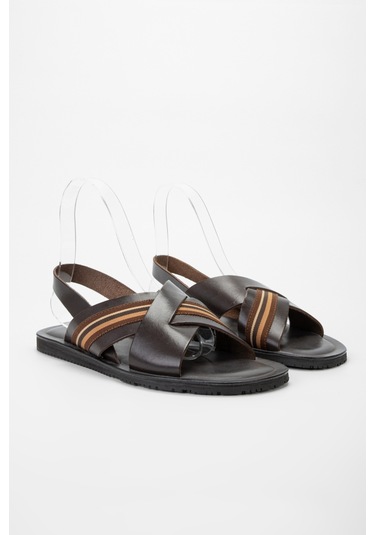 Valmenti Erkek Kahverengi Deri Duz Sandalet 741 M7407 Erk Sndlt Y19 Kahverengi