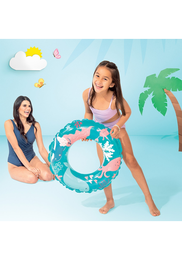 Çocuk Yüzme Simidi - Intex - Şeffaf Desenli - Turkuaz - 61cm 59242
