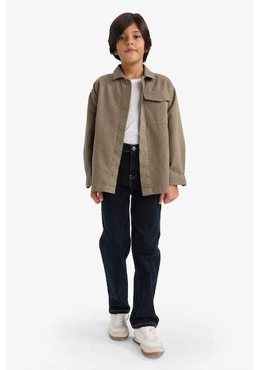 Defacto Erkek Çocuk Oversize Geniş Kalıp Polo Yaka Uzun Kollu Gömlek G3621a825aukh401 Haki-kh401