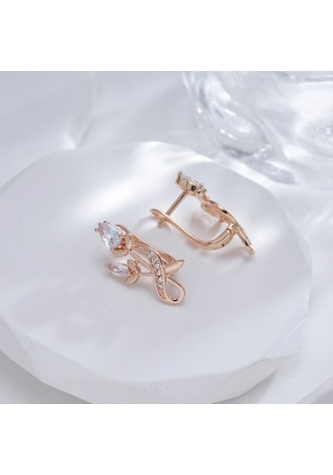 Altın&beyaz Zarif Gül Çiçek Damla Küpe Kadınlar Için Altın Renk Gelin Düğün Güzel Takı Lüks Küpe Hediyeler