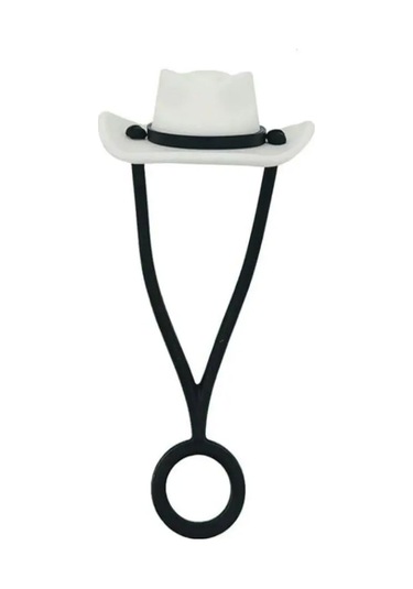 Neevoyu Stanley Bardak Uyumlu 30-40 Oz Silikon Pipet Kapağı - Köylü Şapka Desenli, Yeniden Kullanılabilir, Çocuk Dost, Beyaz Tek Adet