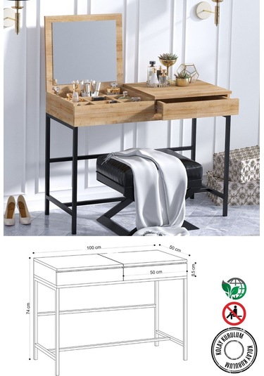 Decormet Linda Makyaj Masası Safir Meşe Safir Meşe