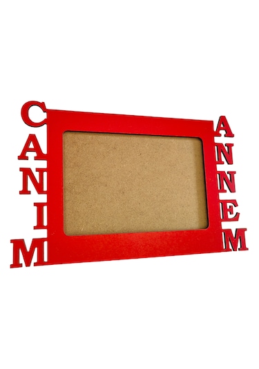 Anneler İçin Kırmızı Ahşap Fotoğraf Çerçevesi Canım Annem