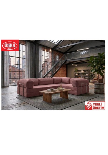 Herev Max 300x200 Kk Köşe Koltuk Takımı / Fitilli Kadife Kumaşlı Şark Köşe Pembe