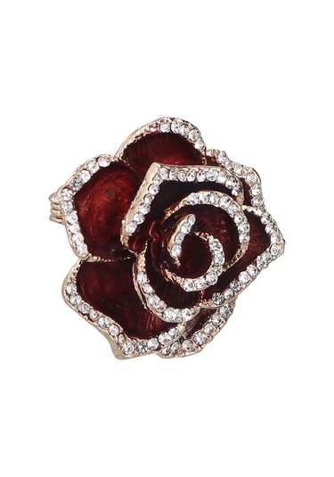 Lemestar Kırmızı Camelya Desenli El Yapımı Alaşım Broş - Kravat, Ceket, Palto Sabitleyici - Kadın Giyim Aksesuarı Kırmızı