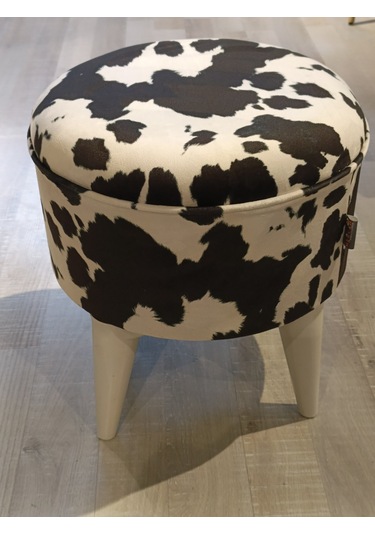 Mercan Mobilya Leopar Desen Bench Puf 43 Cm Beyaz /beyaz Ayak Beyaz