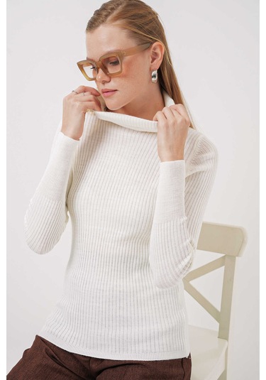 Gabria Fitilli Balıkçı Yaka Kazak beyaz