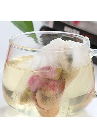 Honeybeeshop 100 Adet Beyaz Çay Filtre Torbası - Non-woven Kumaş Askılı Poşetler