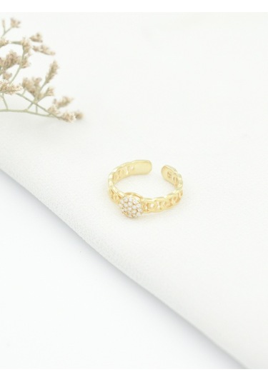 Brezza Lusso Jewelry Zirkon Taşlı Eklem Gümüş Yüzük Altın