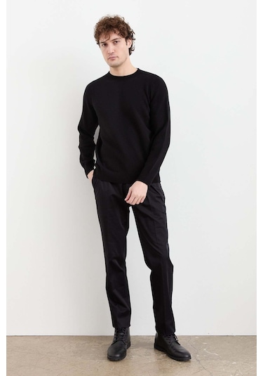 Desen Triko Erkek Sıfır Yaka Basic Yün Kazak 23525 Siyah