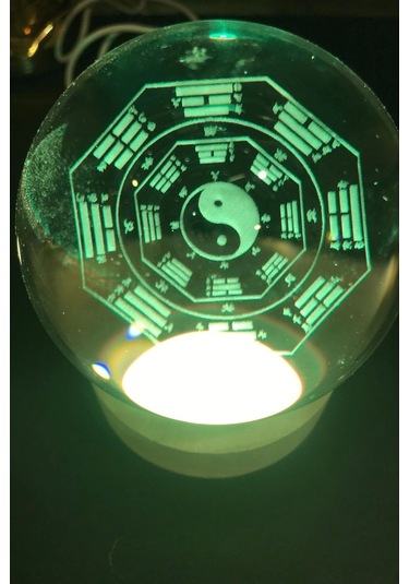 3d Led Işık Cam Küre Çok Renk Gece Lambası Yin Yan 8 Cm Mega Boy Çok Renkli