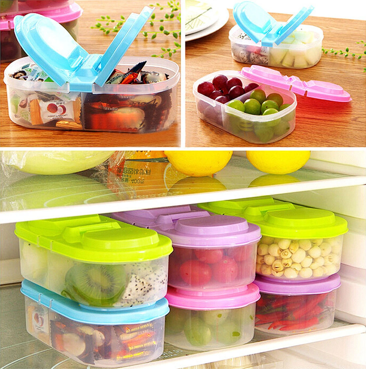 Neevoyu Yeşil Mutfak Depolama Kutusu, Çift Bölmeli Kapaklı, Muhafaza Ve Organizasyon İçin Plastik Ambalaj, Multifonksiyonel, Buzdolabı Uygun Diğer