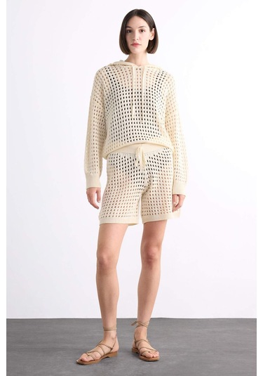 Defacto Esnek Belli Kroşe Plaj Şortu F7463ax25hser105 Ekru