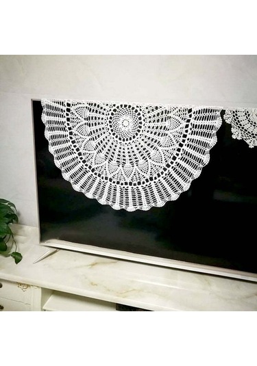 Xindoker El İşi Dantel Masa Örtüsü - Vintage Çiçek Desenli Yuvarlak Kahve Masası Kapağı Beyaz