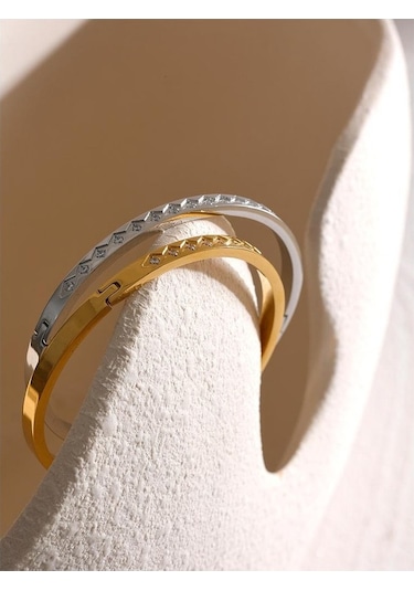 Novahub Altın 60mm Moda Döküm Bileklik Kadınlar İçin Kübik Zirkonya 18k Pvd Kaplama Kadın Bilezik Trendy Takı Altın