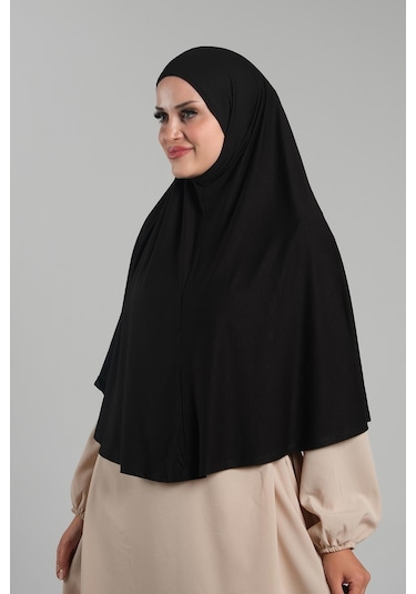 Siyah Pratik Hazır Geçmeli Tesettür Eşarp Viskon Pratik Namaz Örtüsü 2201 01 Siyah