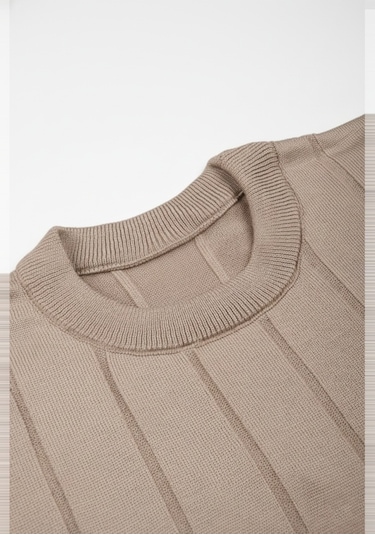 Deepsea Bej Dar Kesim Likralı Erkek Triko Kazak Bisiklet Yaka Şık Tasarım 2605433 Bej