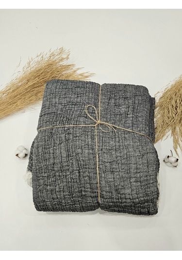 Antrasit Renk 4 Katlı Çift Taraflı Çift Kişilik Müslin Battaniye %100 Pamuk 230x240 Cm Antrasit