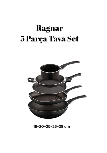 Ragnar 5 Parça Tava Seti 5 Li Çeyiz Tava Set Wok Grill Krep Saha
