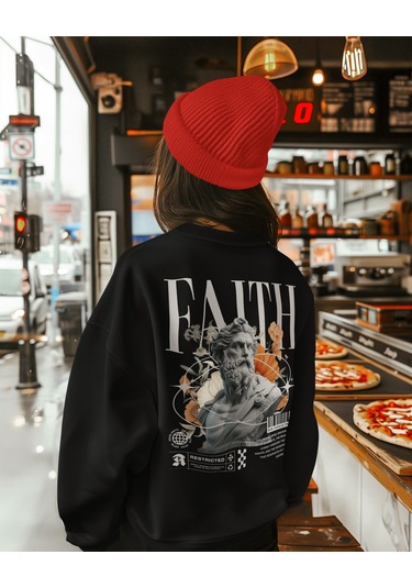 Baskılı Unisex, Sıfır Yaka Regular Sweatshirt Siyah